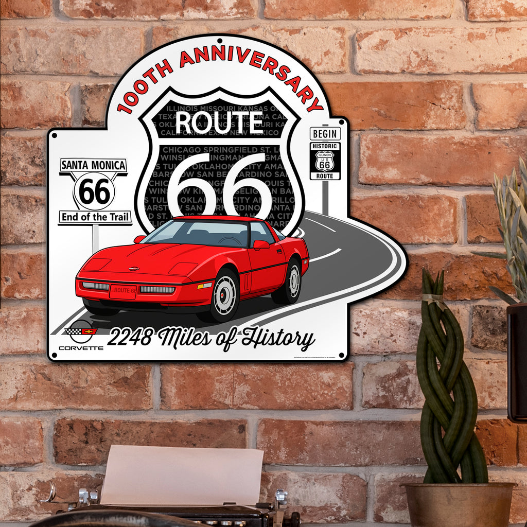 C4 Corvette Route 66 100th Anniversary Metal Sign - Legends of the Road, Available in 2 Sizes