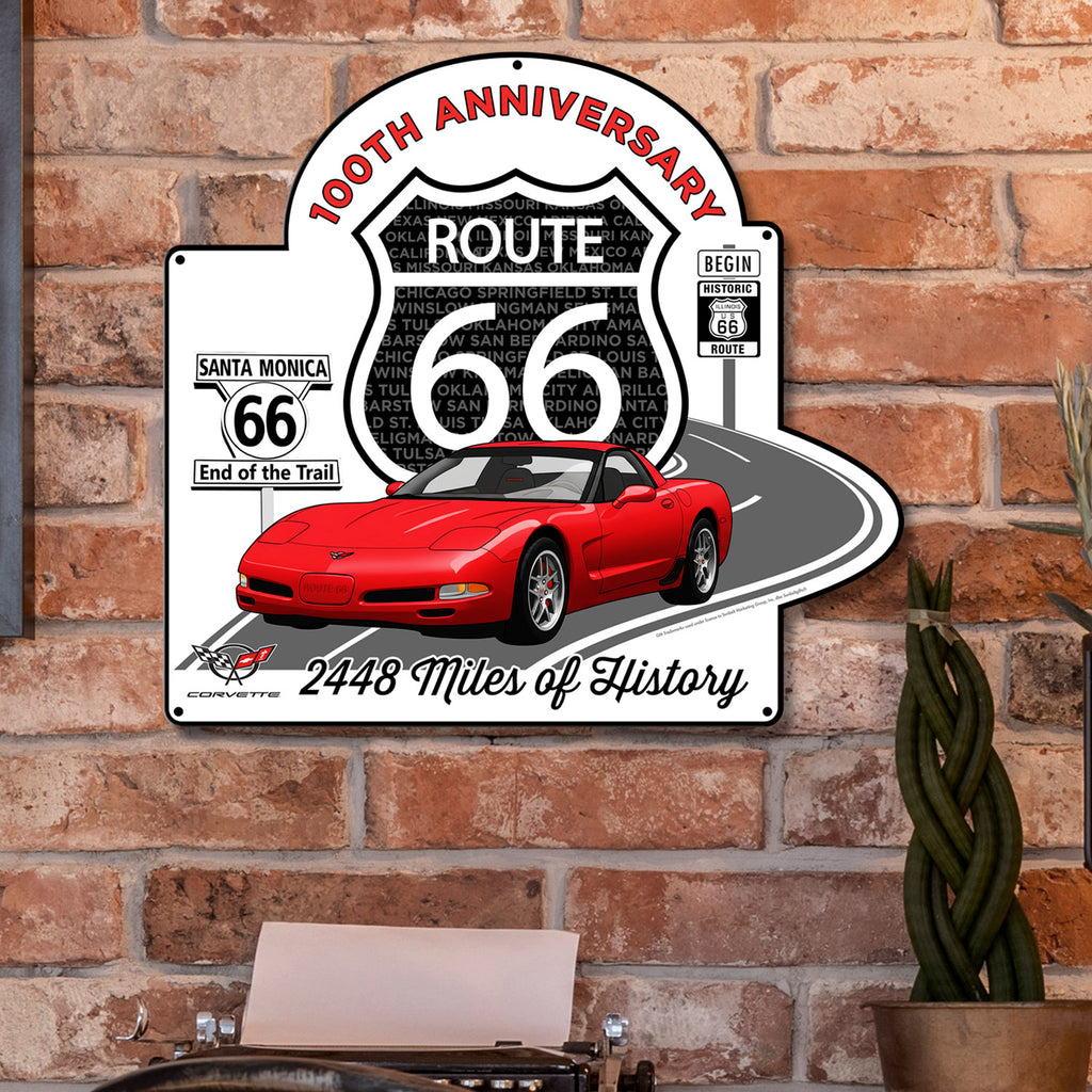 C5 Corvette Route 66 100th Anniversary Metal Sign, Legends of the Road - Available in 2 Sizes