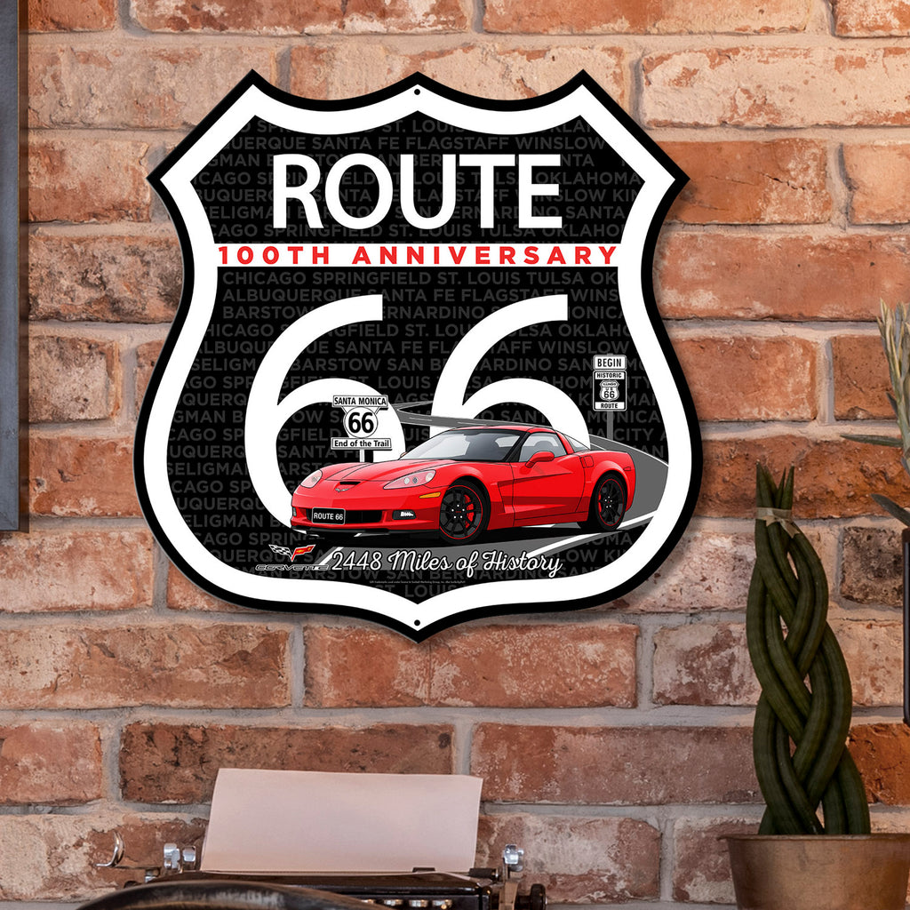 C6 Corvette Route 66 100th Anniversary Die-Cut Shield – Red Convertible Edition-Available in 2 Sizes (Copy) (Copy)