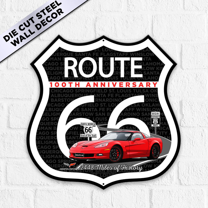 C6 Corvette Route 66 100th Anniversary Die-Cut Shield – Red Convertible Edition-Available in 2 Sizes (Copy) (Copy)