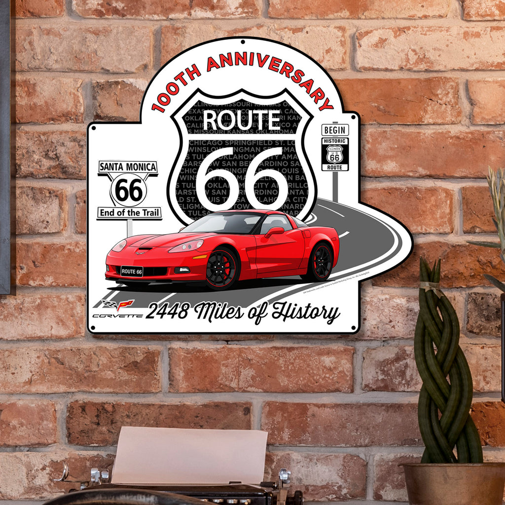 C6 Corvette Route 66 100th Anniversary Metal Sign-  Legends of the Road, Available in 2 Sizes