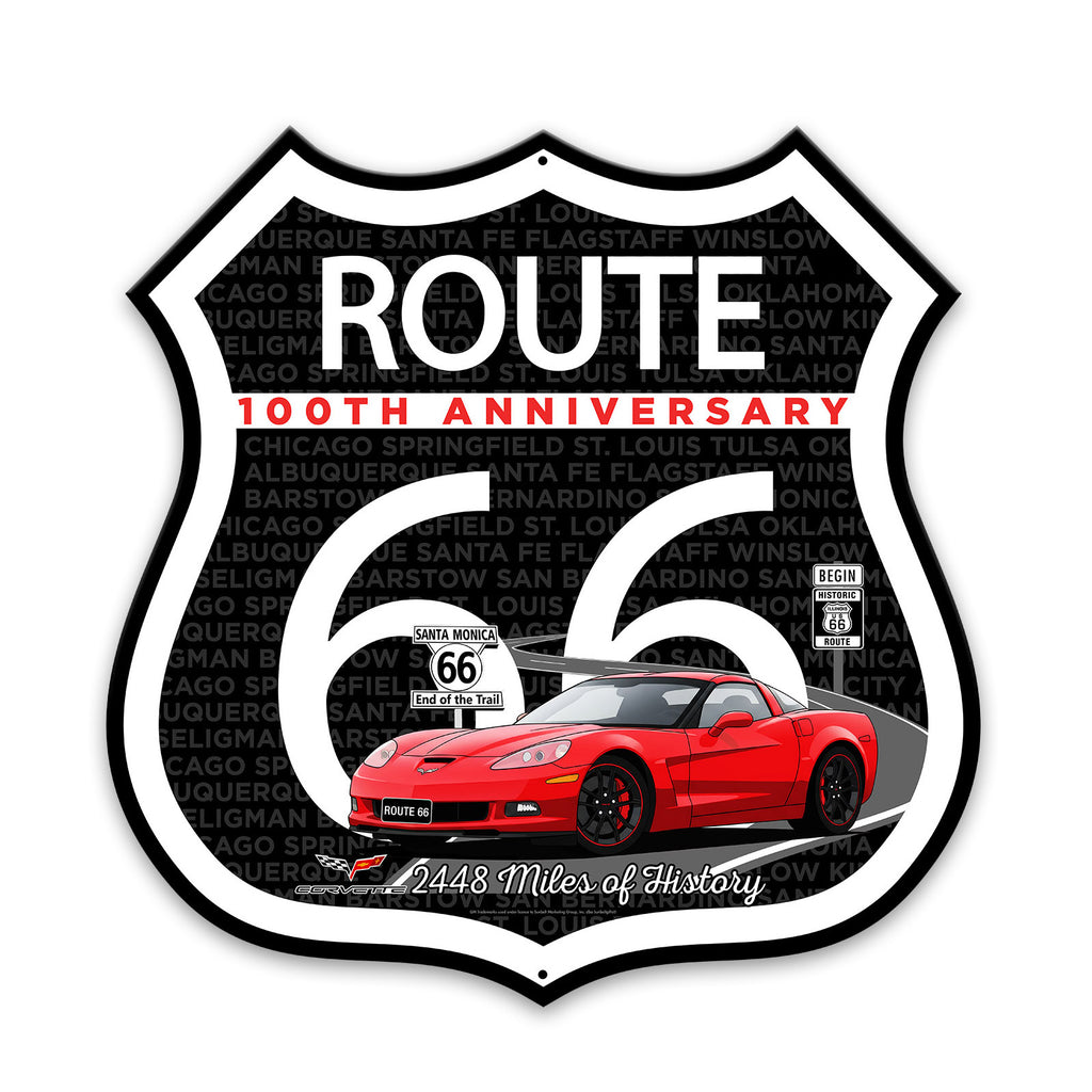 C6 Corvette Route 66 100th Anniversary Die-Cut Shield – Red Convertible Edition-Available in 2 Sizes (Copy) (Copy)