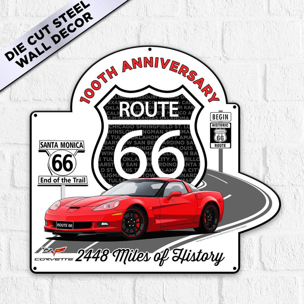 C6 Corvette Route 66 100th Anniversary Metal Sign-  Legends of the Road, Available in 2 Sizes