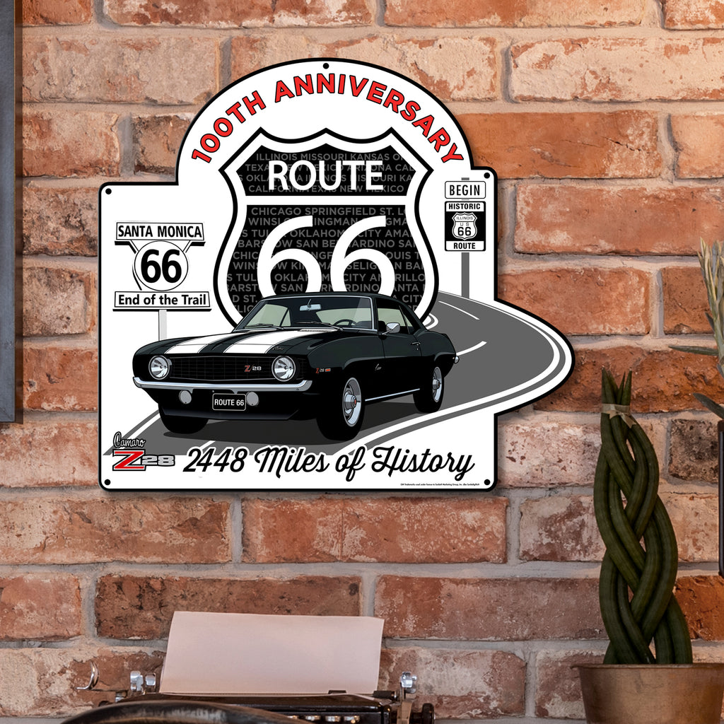 Route 66 100th Anniversary Die-Cut Metal Sign – Camaro Z28 Edition-Available in 2 Sizes