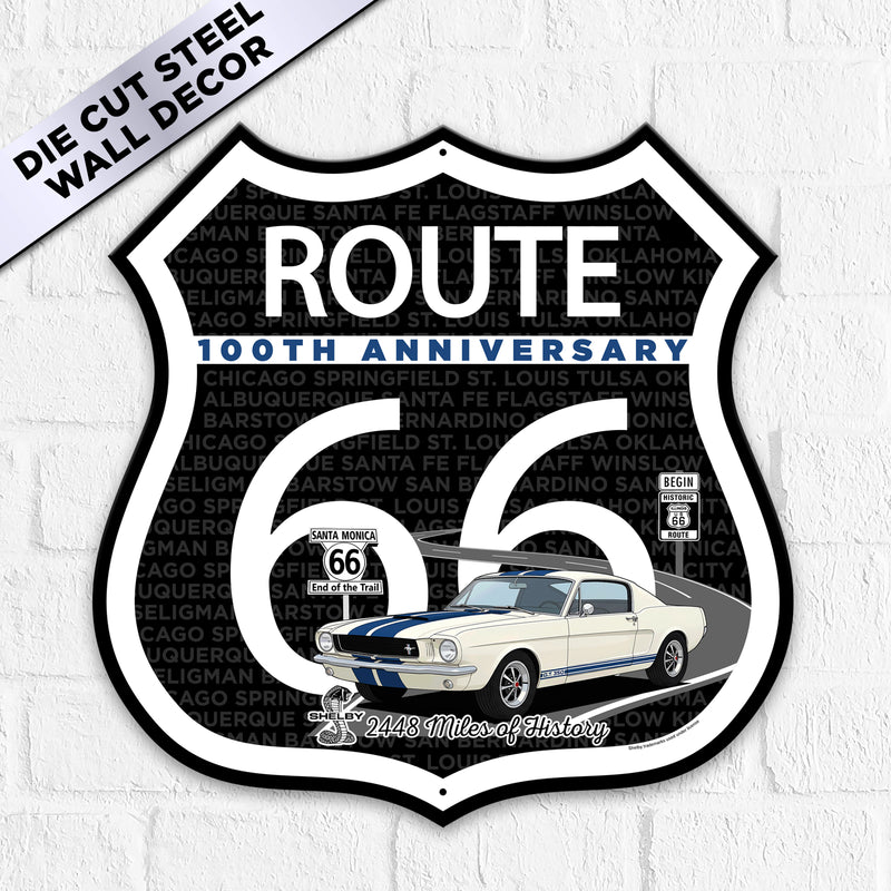 Route 66 100th Anniversary Die-Cut Shield Metal Sign – Shelby GT350 Edition-Available in 2 Sizes