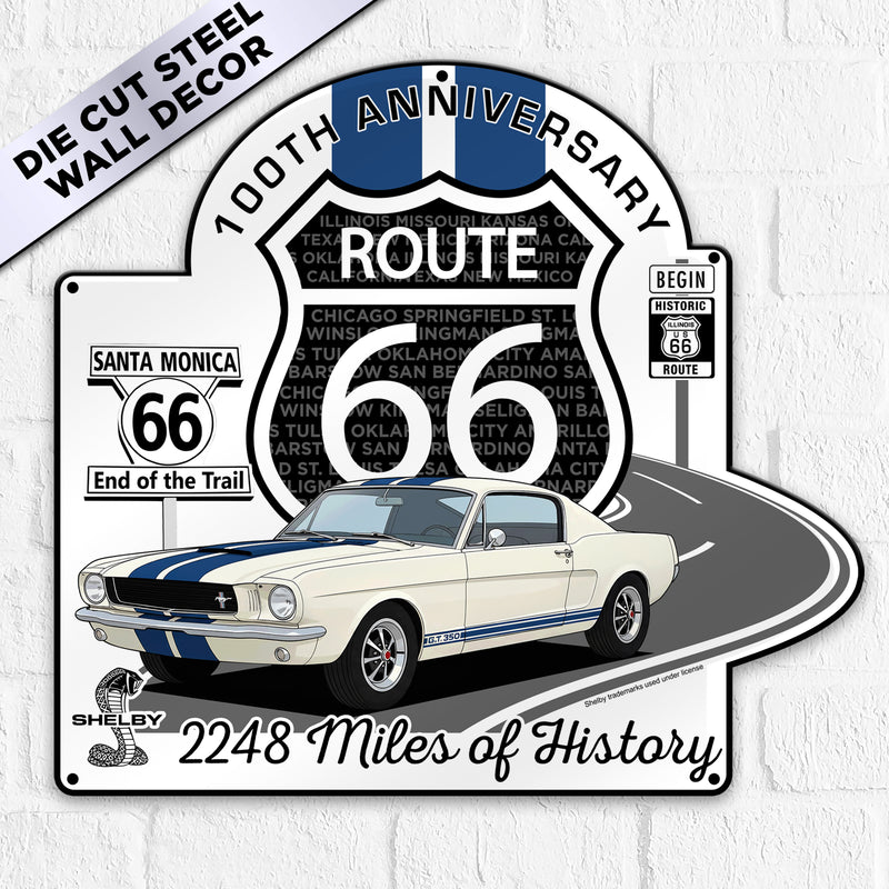 Route 66 100th Anniversary Die-Cut Metal Sign – Carroll Shelby GT350 Edition-Available in 2 sizes