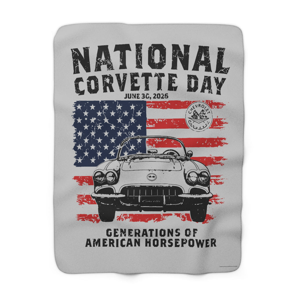 2026 National Corvette Day Limited Edition Sherpa Fleece Blanket – 50" x 60" Available in Navy and Gray