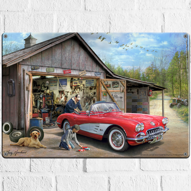 Corvette C1  18"x12" Metal Wall Decor – Vintage Muscle Car Premium Aluminum Wall Art, Classic Muscle Car Decor for Garage, Man Cave, Bar, or Home
