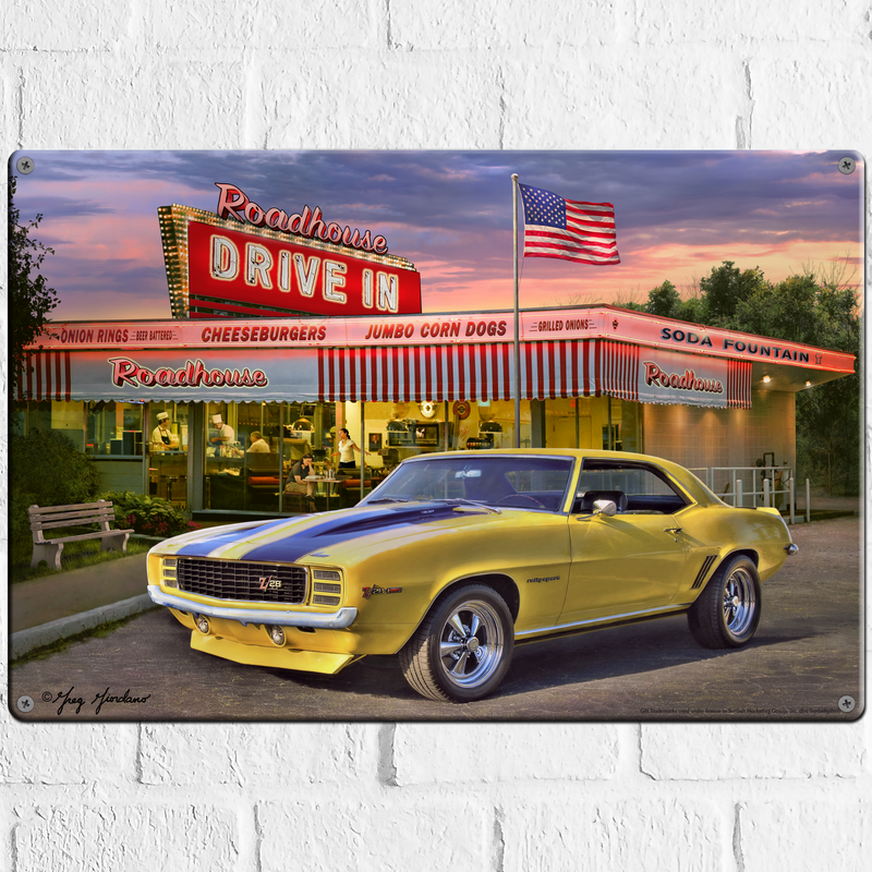 Camaro Z28 18"x12" Metal Wall Decor – Vintage Muscle Car Premium Aluminum Wall Art, Classic Muscle Car Decor for Garage, Man Cave, Bar, or Home