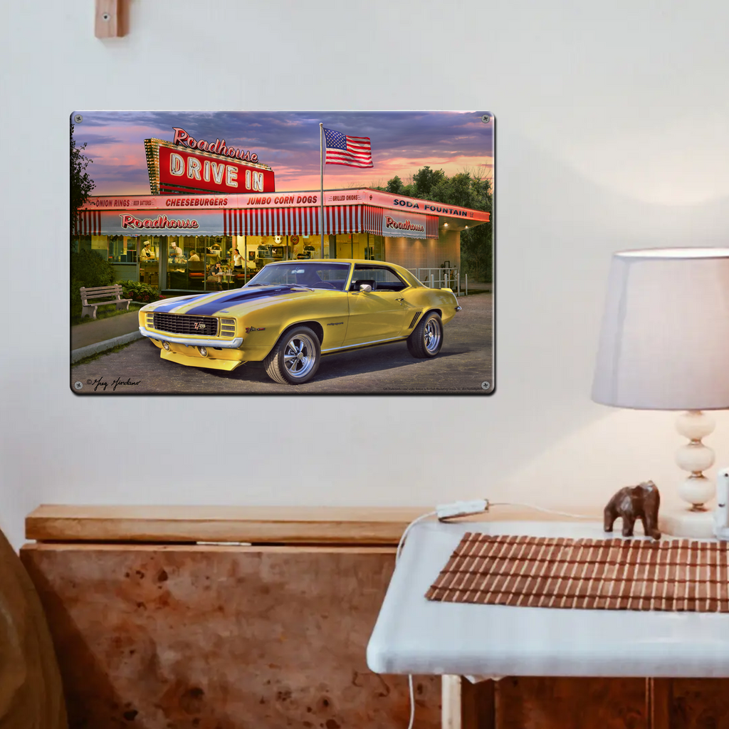 Camaro Z28 18"x12" Metal Wall Decor – Vintage Muscle Car Premium Aluminum Wall Art, Classic Muscle Car Decor for Garage, Man Cave, Bar, or Home