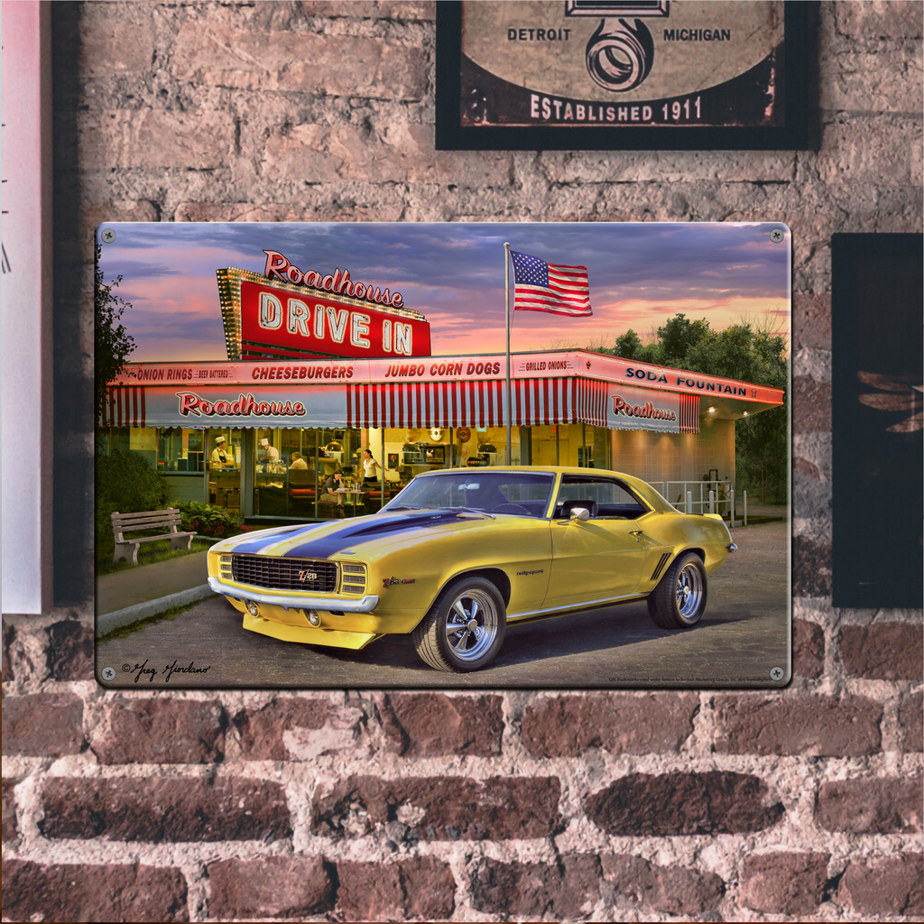 Camaro Z28 18"x12" Metal Wall Decor – Vintage Muscle Car Premium Aluminum Wall Art, Classic Muscle Car Decor for Garage, Man Cave, Bar, or Home