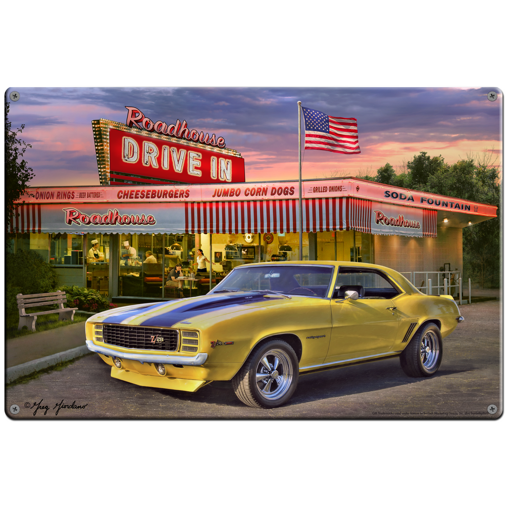 Camaro Z28 18"x12" Metal Wall Decor – Vintage Muscle Car Premium Aluminum Wall Art, Classic Muscle Car Decor for Garage, Man Cave, Bar, or Home