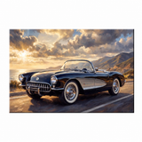 Corvette C1 Canvas Wall Art, Black Classic Sports Car Pacific Coast Highway