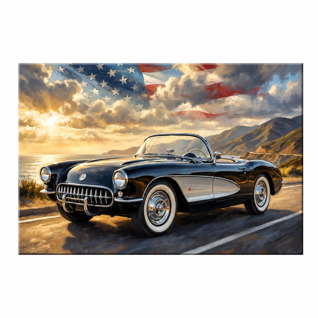 Corvette C1 Black C1 Pacific Coast Highway Canvas Wall Art