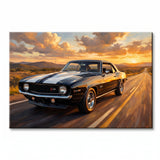 Camaro Z28 Black and White Desert Highway Canvas Wall Art