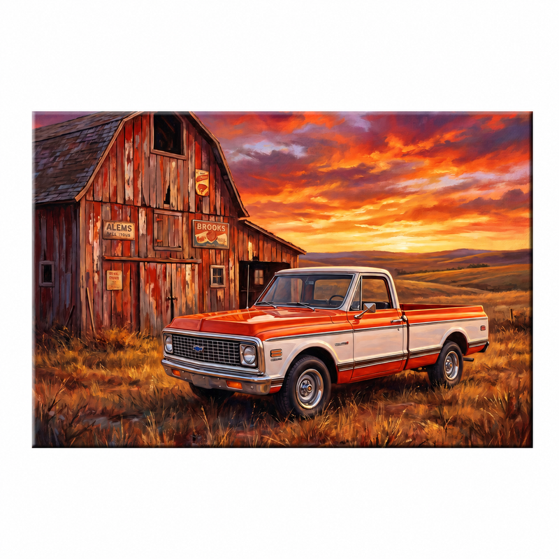 Chevy C10 Orange and White Barn Canvas Wall Art