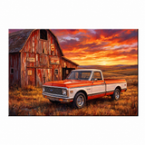 Chevy C10 Orange and White Barn Canvas Wall Art