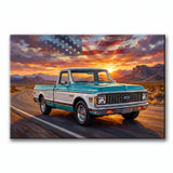 Chevy C10 Blue and White Americana Highway Canvas Wall Art