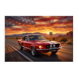 Carroll Shelby Red GT500 Sports Coupe Desert Highway American Flag Landscape Canvas Wall Art