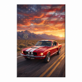 Carroll Shelby Red GT500 Sports Coupe Front View Sunset Highway Portrait Canvas Wall Art