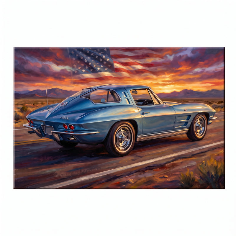 Corvette C2 Rearview Highway Canvas Wall Art