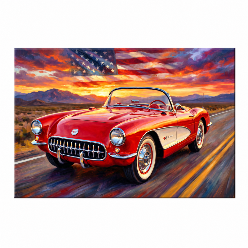 Corvette C1 Red C1 Americana Highway Canvas Wall Art