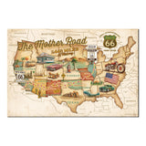 Legends of Route 66 Vintage Sepia USA Map The Mother Road Americana Canvas Wall Art