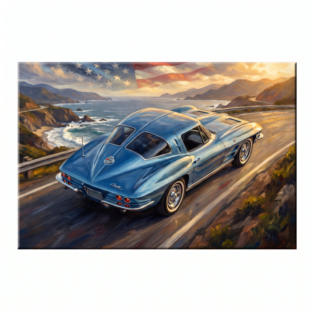 Corvette C2 Rearview Pacific Coast Highway Canvas Wall Art