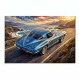 Corvette C2 Rearview Pacific Coast Highway Canvas Wall Art