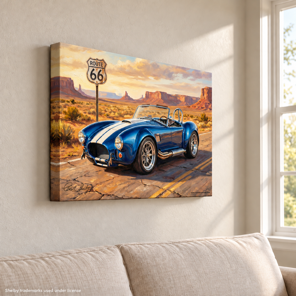 Carroll Shelby Blue Cobra 427 Open-Top Roadster Desert Mountains Canvas Wall Art