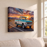 Chevy C10 Blue and White Americana Highway Canvas Wall Art