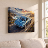Corvette C2 Rearview Pacific Coast Highway Canvas Wall Art