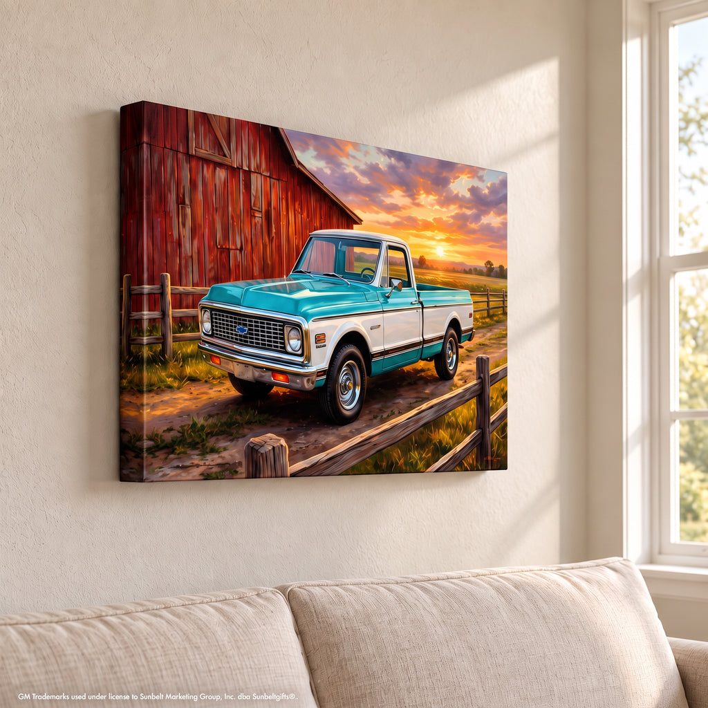 Chevy C10 Blue and White Barn Canvas Wall Art