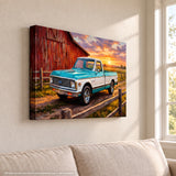 Chevy C10 Blue and White Barn Canvas Wall Art