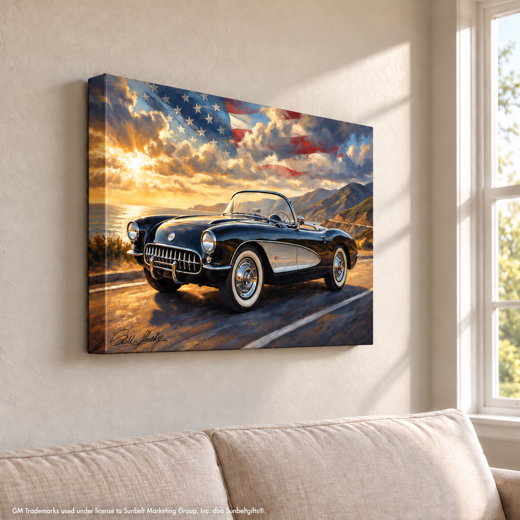 Corvette C1 Black C1 Pacific Coast Highway Canvas Wall Art