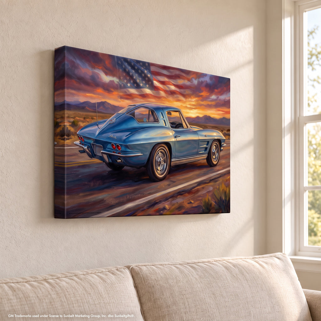 Corvette C2 Rearview Highway Canvas Wall Art