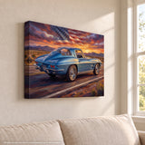 Corvette C2 Rearview Highway Canvas Wall Art