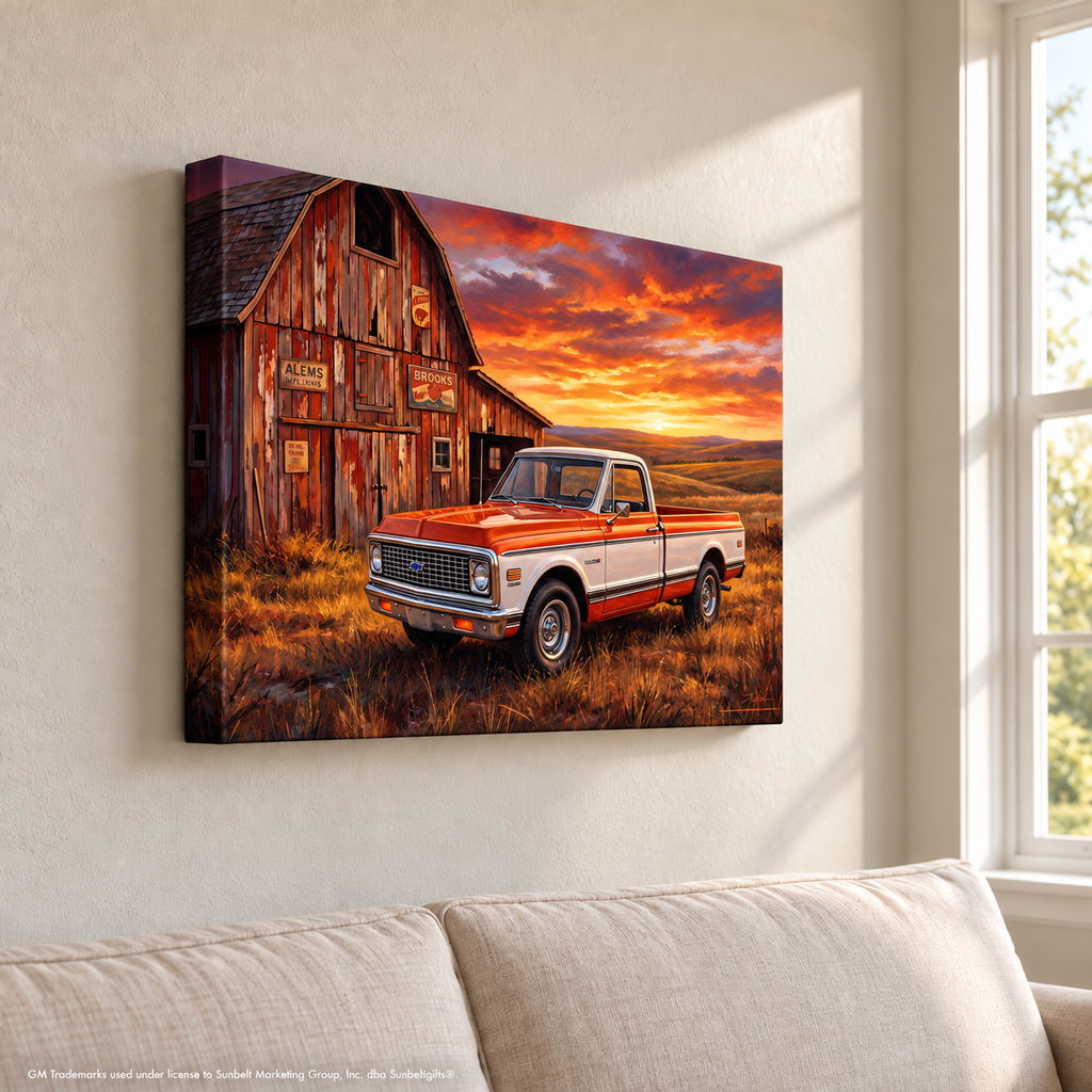 Chevy C10 Orange and White Barn Canvas Wall Art