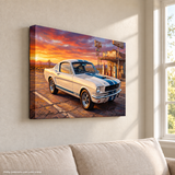 Carroll Shelby White GT350 Sports Coupe Front View Vintage Gas Station Canvas Wall Art