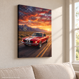 Carroll Shelby Red GT500 Sports Coupe Front View Sunset Highway Portrait Canvas Wall Art