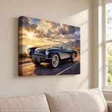 Corvette C1 Canvas Wall Art, Black Classic Sports Car Pacific Coast Highway