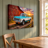 Chevy C10 Blue and White Barn Canvas Wall Art