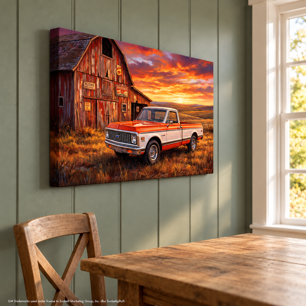Chevy C10 Orange and White Barn Canvas Wall Art
