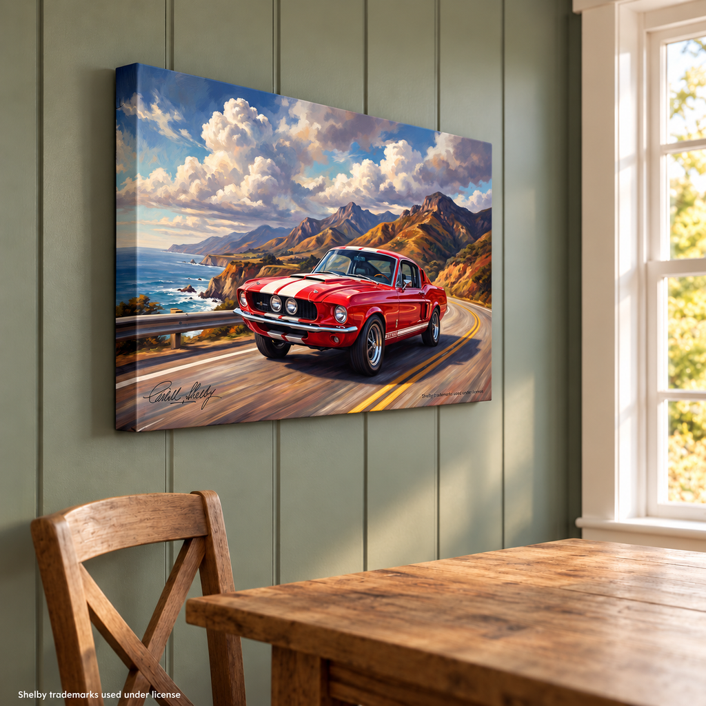 Carroll Shelby GT500 Canvas Wall Art, Red Coupe, Pacific Coast Highway
