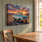 Chevy C10 Blue and White Americana Highway Canvas Wall Art