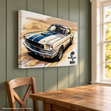 Carroll Shelby White GT350 Sports Coupe Comic Illustration with Shelby Cobra Snake Canvas Wall Art