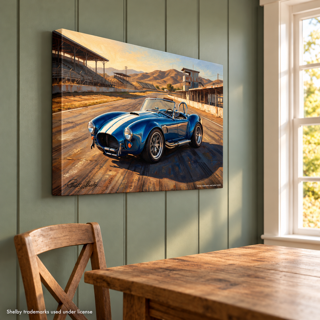 Carroll Shelby Blue Cobra 427 Open-Top Roadster Racetrack Canvas Wall Art