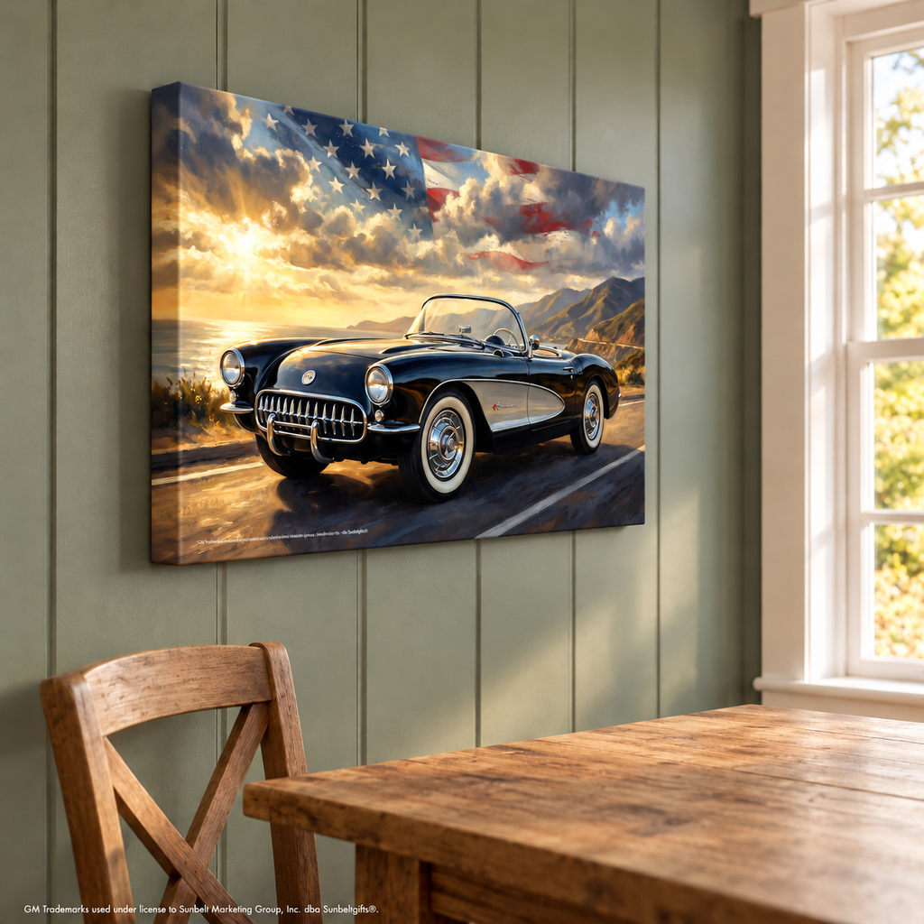Corvette C1 Black C1 Pacific Coast Highway Canvas Wall Art