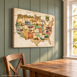 Legends of Route 66 Vintage Sepia USA Map The Mother Road Americana Canvas Wall Art