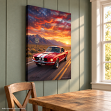 Carroll Shelby Red GT500 Sports Coupe Front View Sunset Highway Portrait Canvas Wall Art